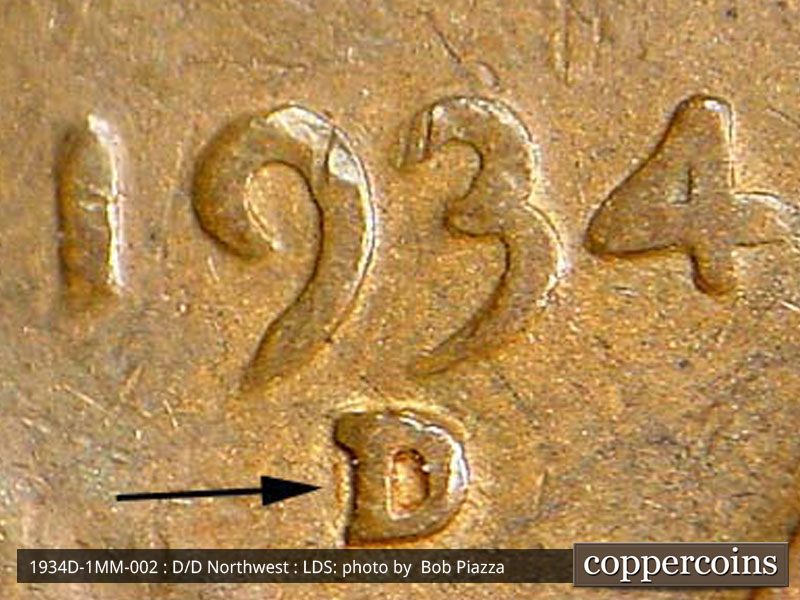 Die-stage C marker on 1934D•1MM•002 (1934 Repunched Mint Mark).