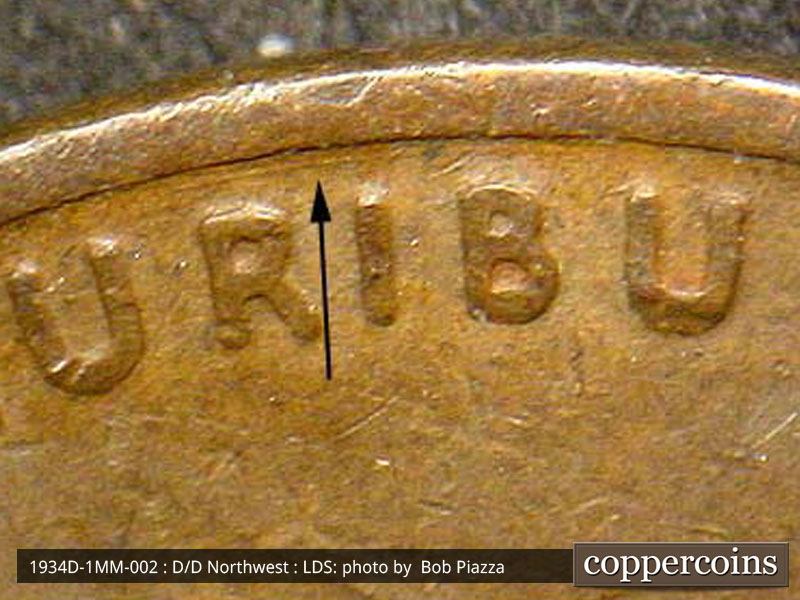 Die-stage C marker on 1934D•1MM•002 (1934 Repunched Mint Mark).