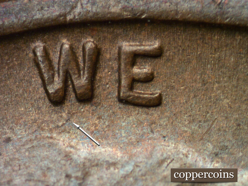 Die-stage B marker on 1934D•1MM•003 (1934 Repunched Mint Mark).