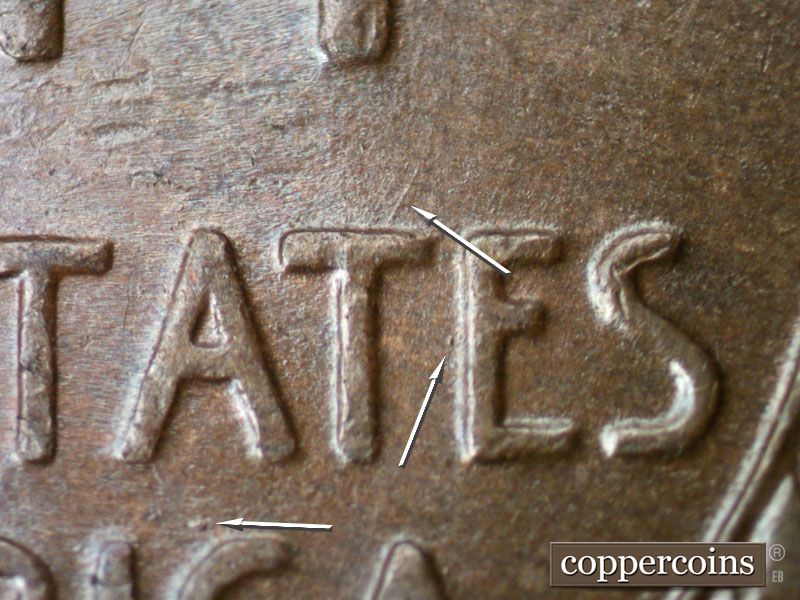 Die-stage B marker on 1934D•1MM•003 (1934 Repunched Mint Mark).