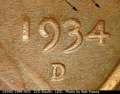 Die-stage C marker on 1934D•1MM•003 (1934 Repunched Mint Mark).