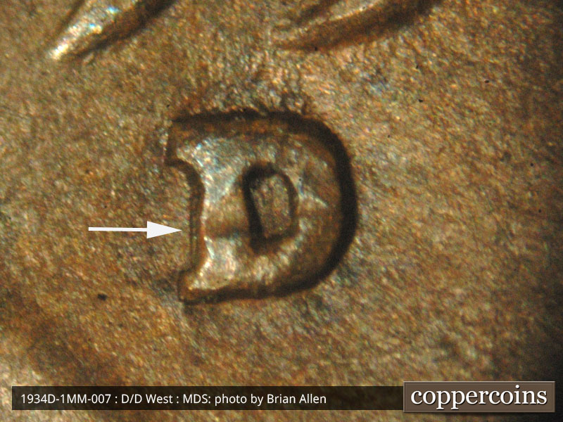 1934 Lincoln cent obverse, CopperCoins die 1934D•1MM•007.