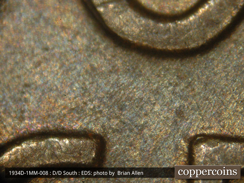 Die-stage A marker on 1934D•1MM•008 (1934 Repunched Mint Mark).