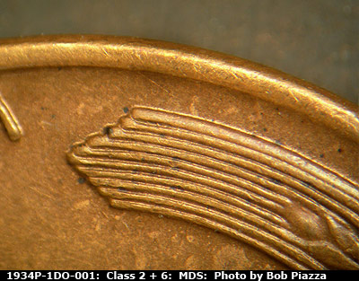 Die-stage B marker on 1934P•1DO•001 (1934 Doubled Die Obverse).