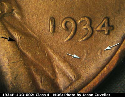 1934 Lincoln cent obverse, CopperCoins die 1934P•1DO•002.