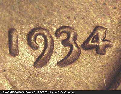 Die-stage C marker on 1934P•1DO•003 (1934 Doubled Die Obverse).