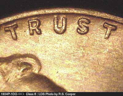 Die-stage C marker on 1934P•1DO•003 (1934 Doubled Die Obverse).