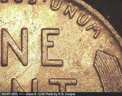 Die-stage C marker on 1934P•1DO•003 (1934 Doubled Die Obverse).
