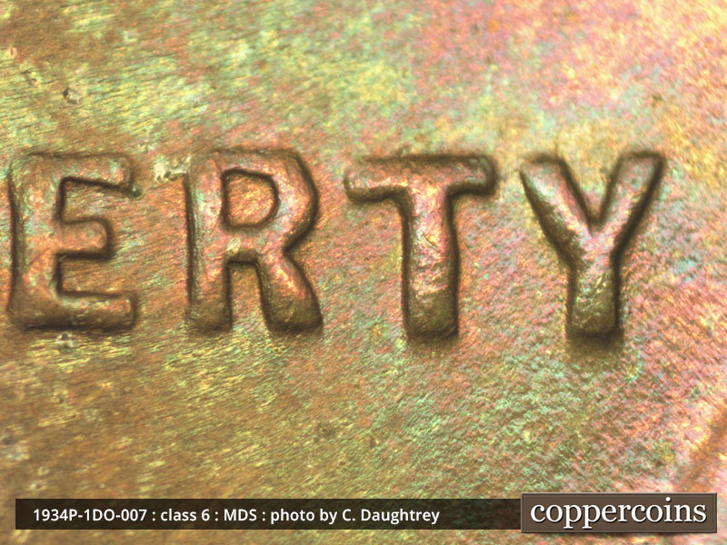 Die-stage B marker on 1934P•1DO•007 (1934 Doubled Die Obverse).