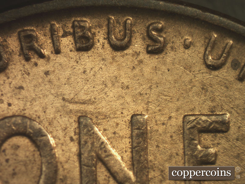 Die-stage B marker on 1934P•1DR•002 (1934 Doubled Die Reverse).
