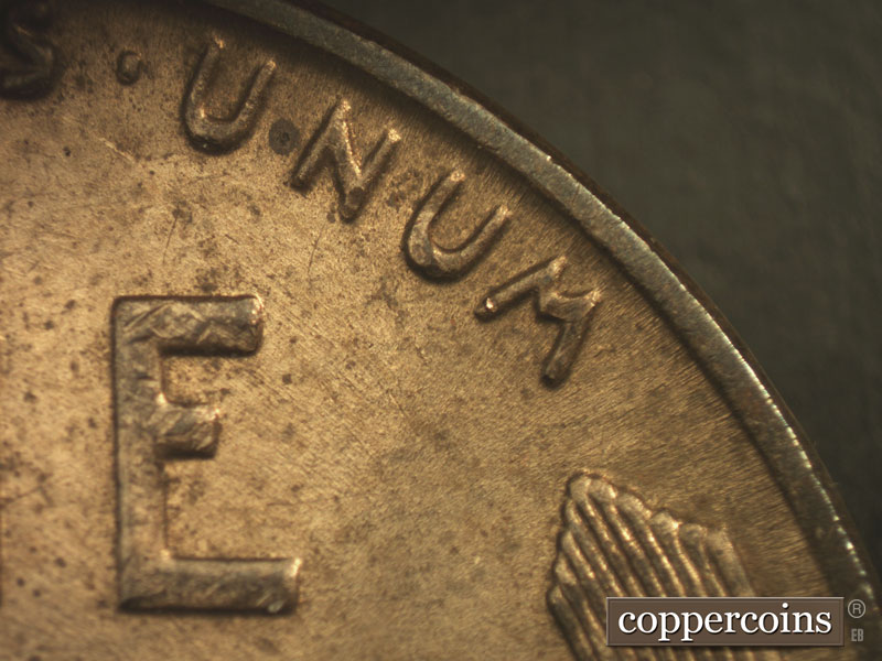 Die-stage B marker on 1934P•1DR•002 (1934 Doubled Die Reverse).