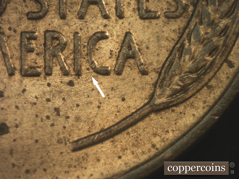 Die-stage B marker on 1934P•1DR•002 (1934 Doubled Die Reverse).