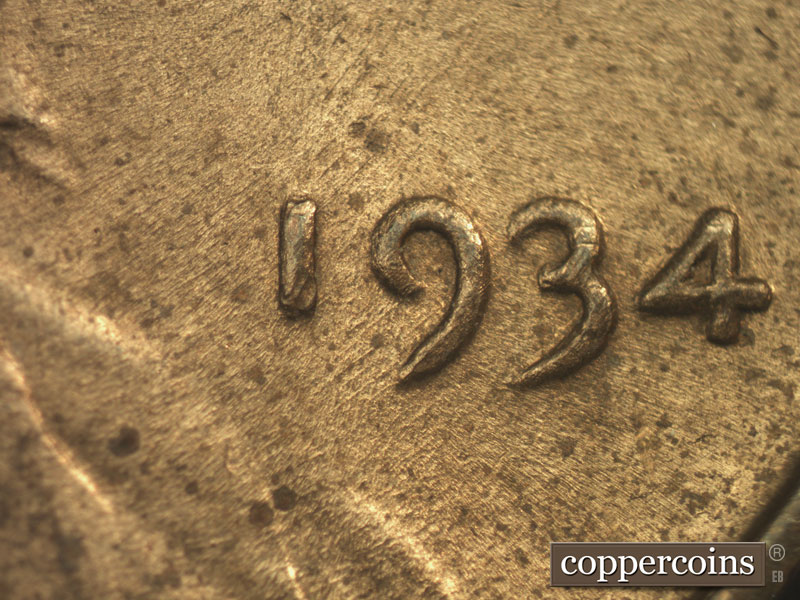 Die-stage B marker on 1934P•1DR•002 (1934 Doubled Die Reverse).