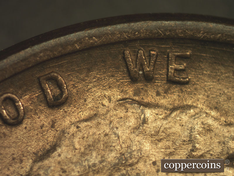 Die-stage B marker on 1934P•1DR•002 (1934 Doubled Die Reverse).