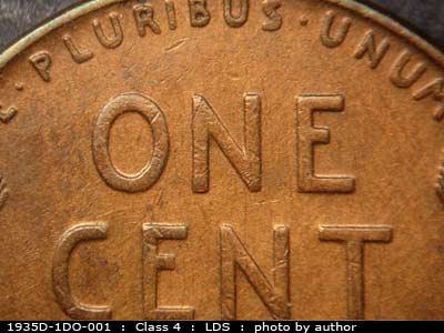 Die-stage C marker on 1935D•1DO•001 (1935 Doubled Die Obverse).