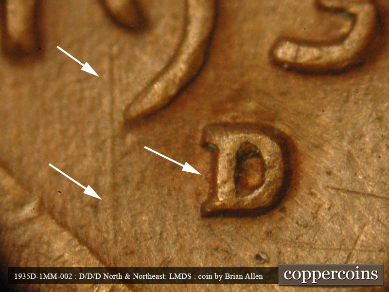 1935 Lincoln cent obverse, CopperCoins die 1935D•1MM•002.