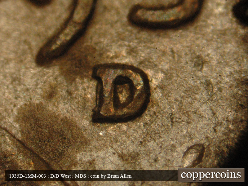 1935 Lincoln cent obverse, CopperCoins die 1935D•1MM•003.