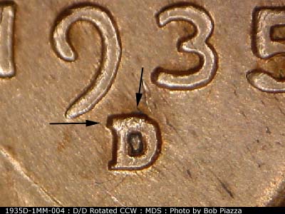 1935 Lincoln cent obverse, CopperCoins die 1935D•1MM•004.