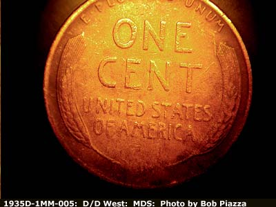 Die-stage B marker on 1935D•1MM•005 (1935 Repunched Mint Mark).