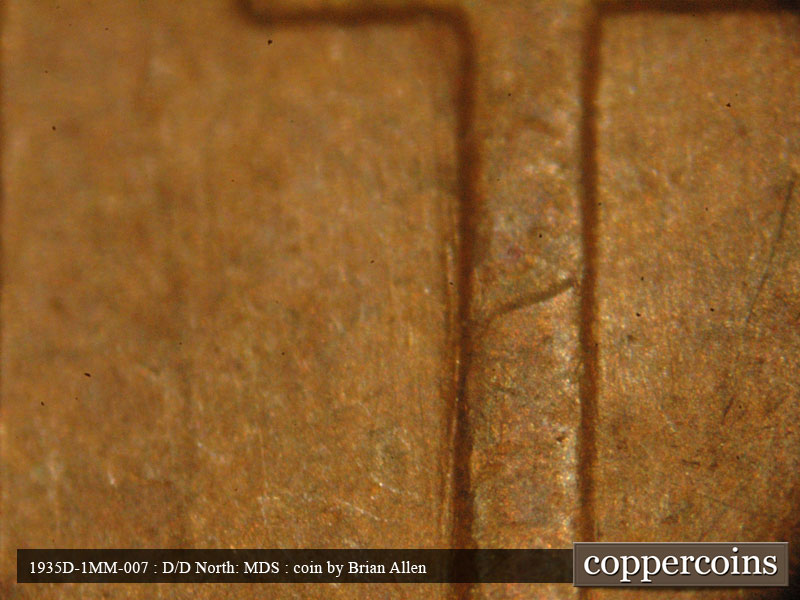 Die-stage B marker on 1935D•1MM•007 (1935 Repunched Mint Mark).