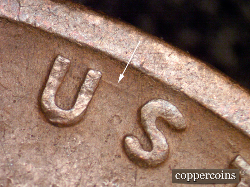 Die-stage B marker on 1935D•1MM•008 (1935 Repunched Mint Mark).