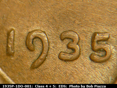 Die-stage A marker on 1935P•1DO•001 (1935 Doubled Die Obverse).