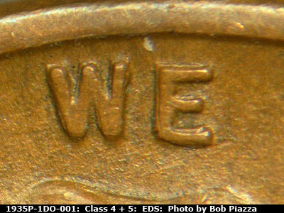 Die-stage A marker on 1935P•1DO•001 (1935 Doubled Die Obverse).