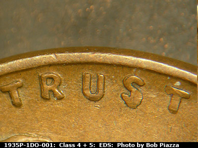 Die-stage A marker on 1935P•1DO•001 (1935 Doubled Die Obverse).