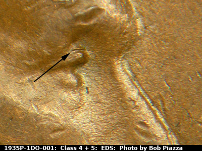 Die-stage A marker on 1935P•1DO•001 (1935 Doubled Die Obverse).