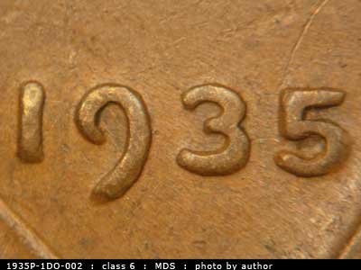 1935 Lincoln cent obverse, CopperCoins die 1935P•1DO•002.