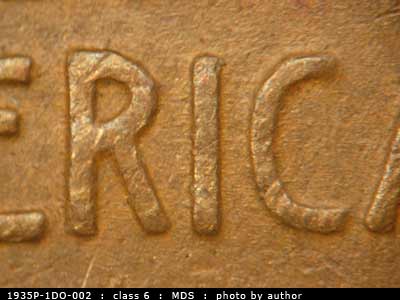 Die-stage B marker on 1935P•1DO•002 (1935 Doubled Die Obverse).