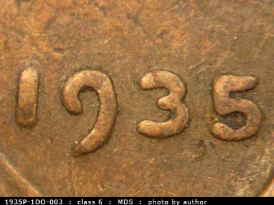1935 Lincoln cent obverse, CopperCoins die 1935P•1DO•003.