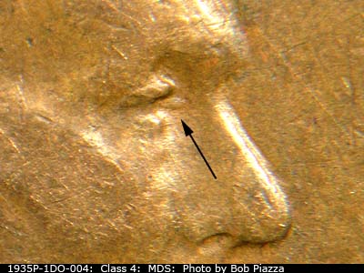 1935 Lincoln cent obverse, CopperCoins die 1935P•1DO•004.