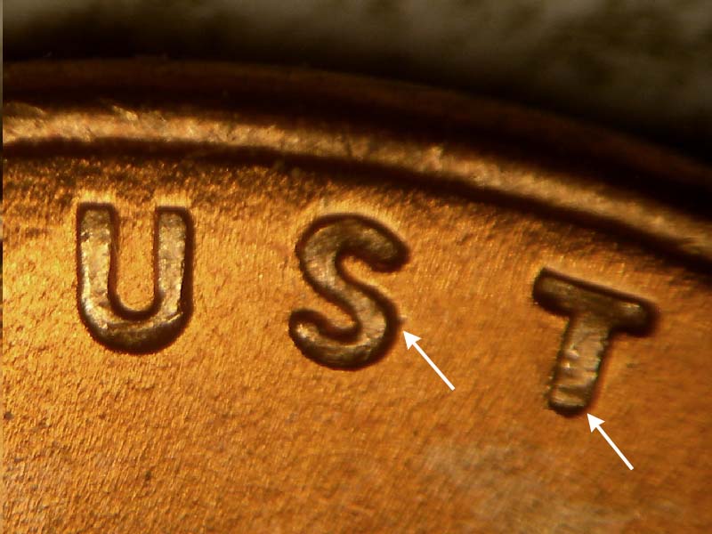 Die-stage C marker on 1935P•1DO•005 (1935 Doubled Die Obverse).