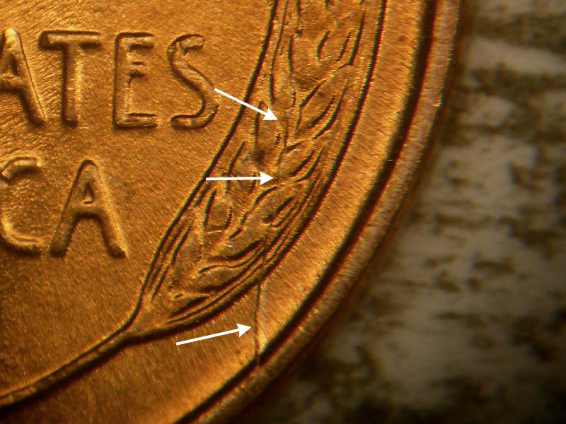 Die-stage C marker on 1935P•1DO•005 (1935 Doubled Die Obverse).