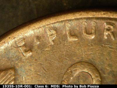 1935 Lincoln cent obverse, CopperCoins die 1935S•1DR•001.