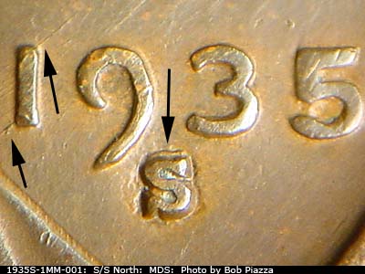 1935 Lincoln cent obverse, CopperCoins die 1935S•1MM•001.