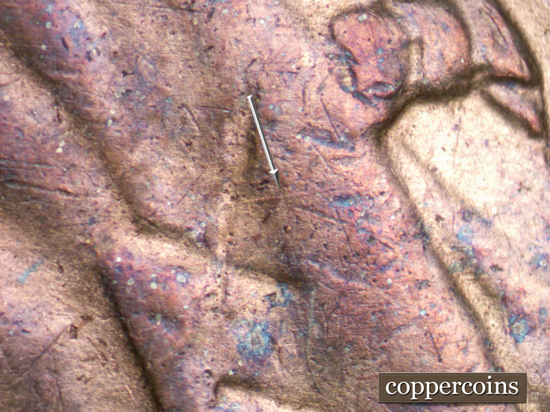 Die-stage B marker on 1935S•1MM•002 (1935 Repunched Mint Mark).