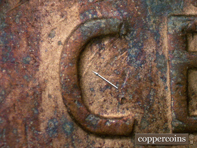 Die-stage B marker on 1935S•1MM•002 (1935 Repunched Mint Mark).
