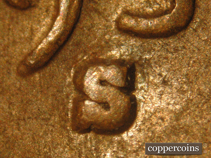 1935 Lincoln cent obverse, CopperCoins die 1935S•1MM•003.