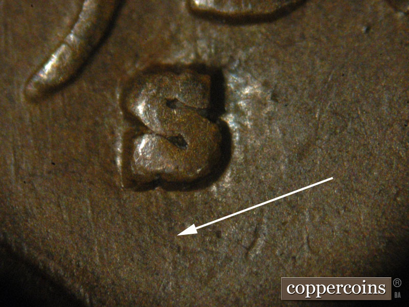 Die-stage B marker on 1935S•1MM•003 (1935 Repunched Mint Mark).