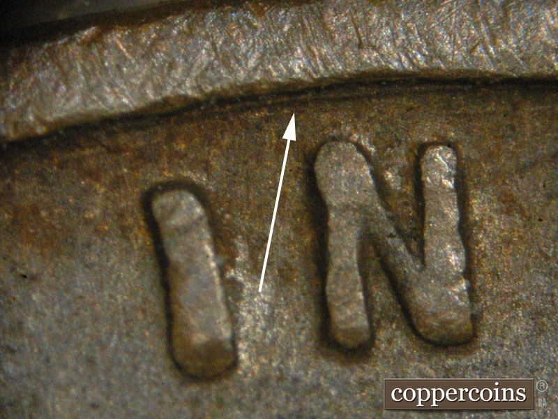 Die-stage B marker on 1935S•1MM•003 (1935 Repunched Mint Mark).