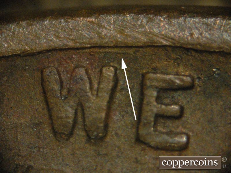 Die-stage B marker on 1935S•1MM•003 (1935 Repunched Mint Mark).