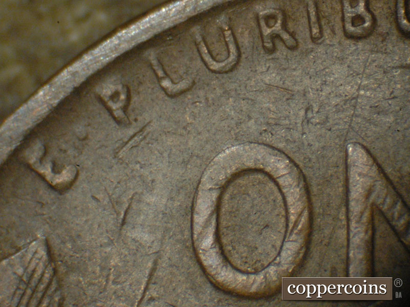 Die-stage B marker on 1935S•1MM•003 (1935 Repunched Mint Mark).