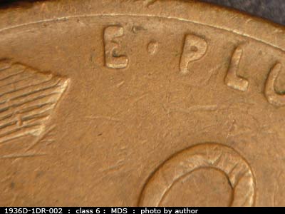 1936 Lincoln cent obverse, CopperCoins die 1936D•1DR•002.