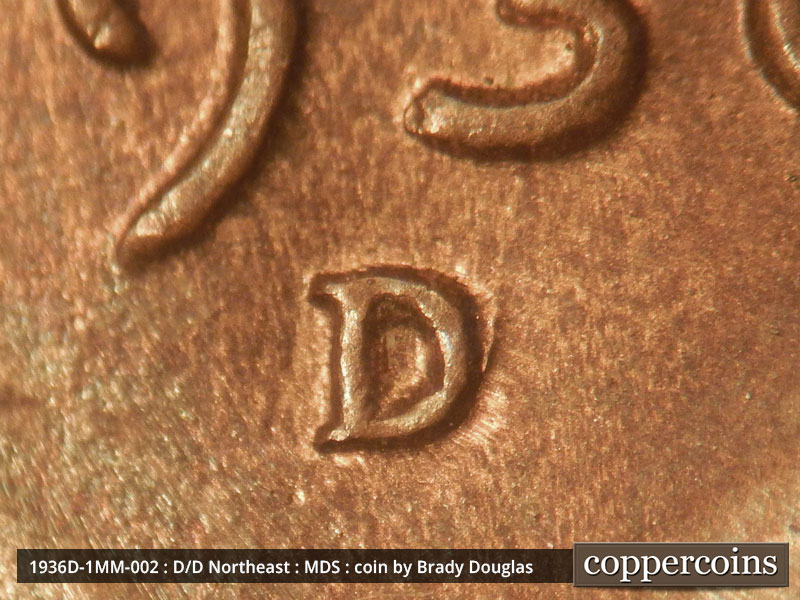 1936 Lincoln cent obverse, CopperCoins die 1936D•1MM•002.