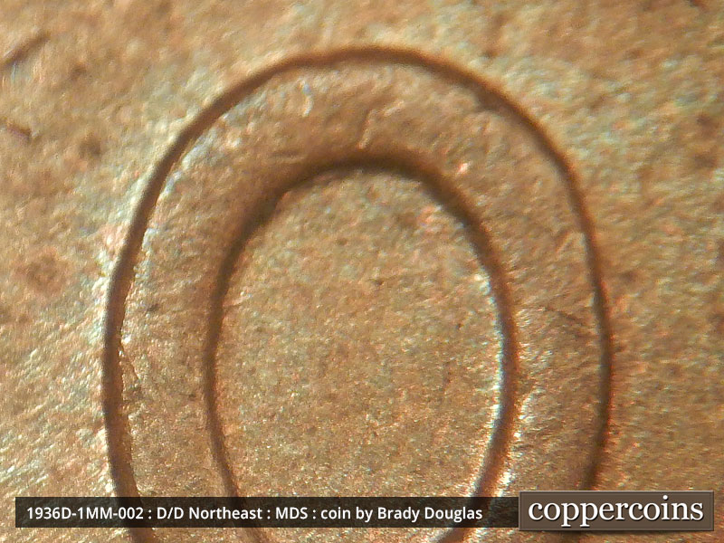 Die-stage B marker on 1936D•1MM•002 (1936 Repunched Mint Mark).