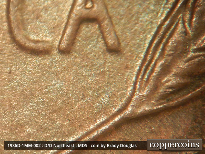 Die-stage B marker on 1936D•1MM•002 (1936 Repunched Mint Mark).