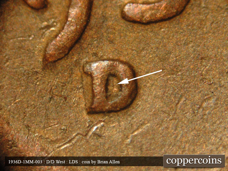Die-stage C marker on 1936D•1MM•003 (1936 Repunched Mint Mark).