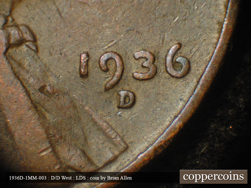 Die-stage C marker on 1936D•1MM•003 (1936 Repunched Mint Mark).